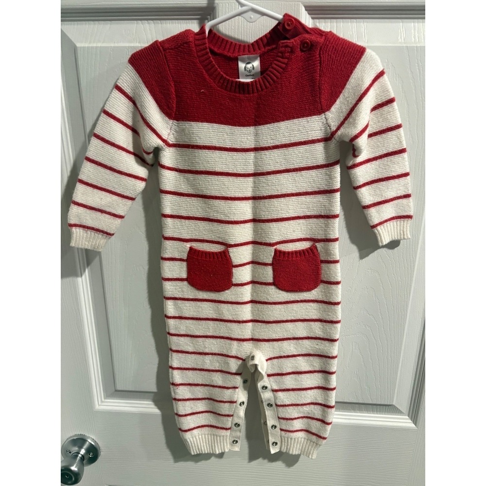 Gerber Baby Boy Girl Red White Stripe Knit Romper Jumpsuit 12 Months